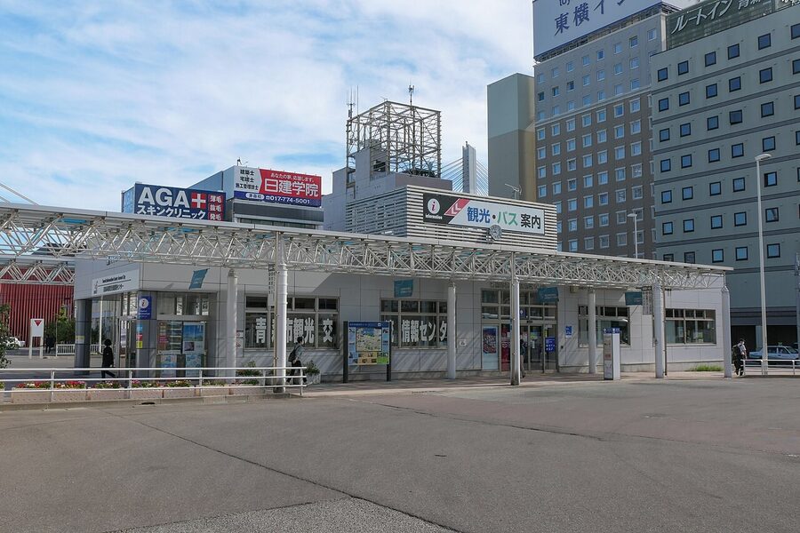 The triangular ASPAM Tourism Exchange Center on Aomori Bay