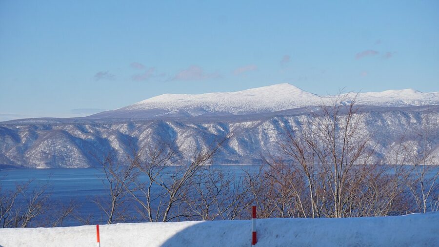 The Hakkoda mountain range seen from the Hakka Pass with patchy snow