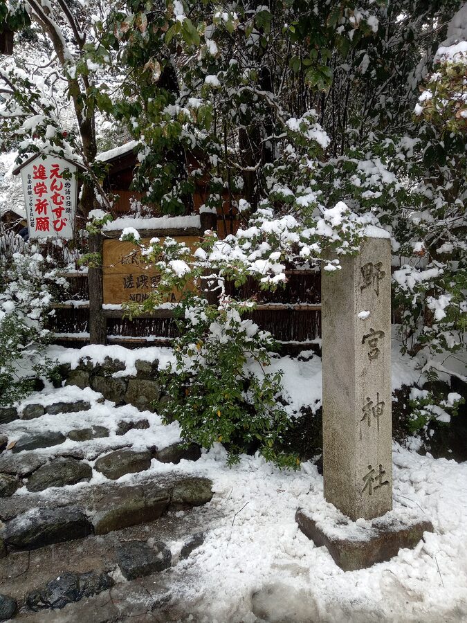 Nonomiya Shrine torii in Arashiyama at the south end of bamboo grove Kyoto