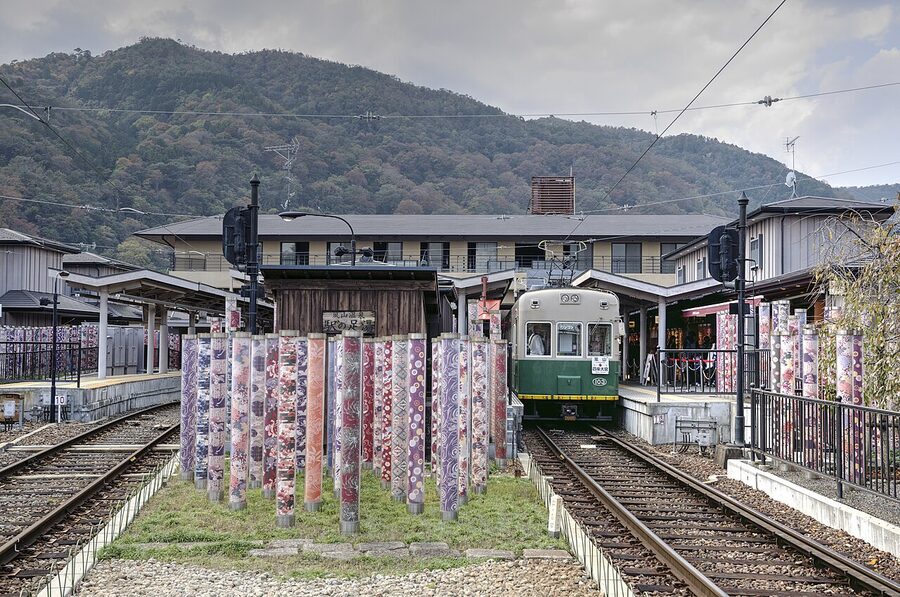 Randen Arashiyama Station entrance gate Keifuku tram Kyoto