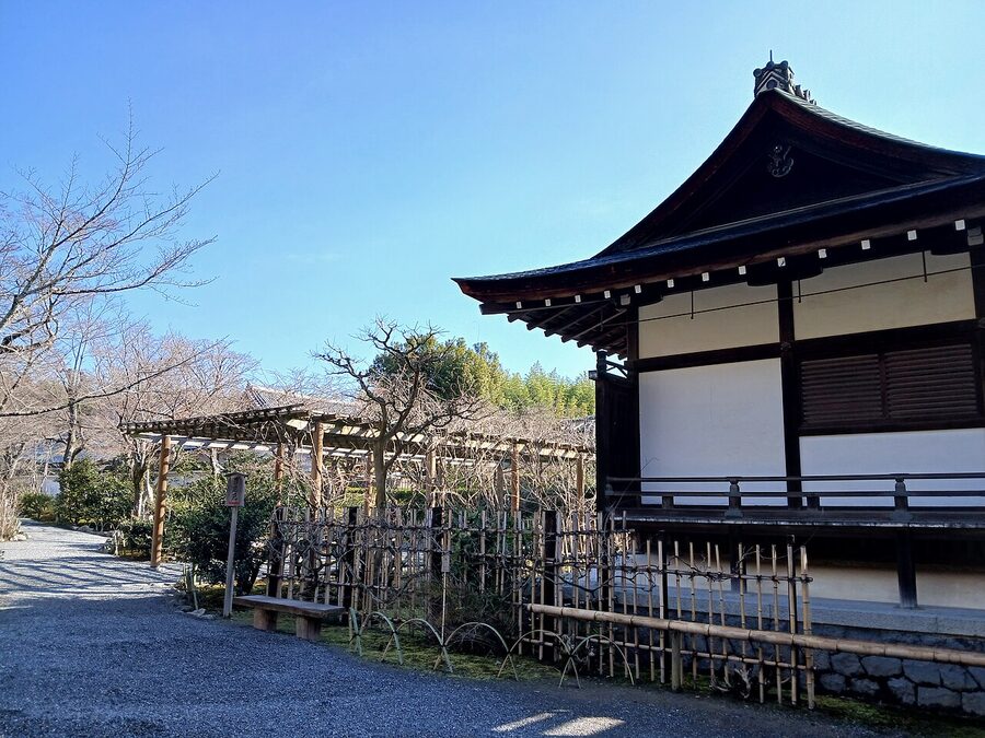 Sogenchi pond garden at Tenryu-ji Arashiyama in spring with mountain backdrop