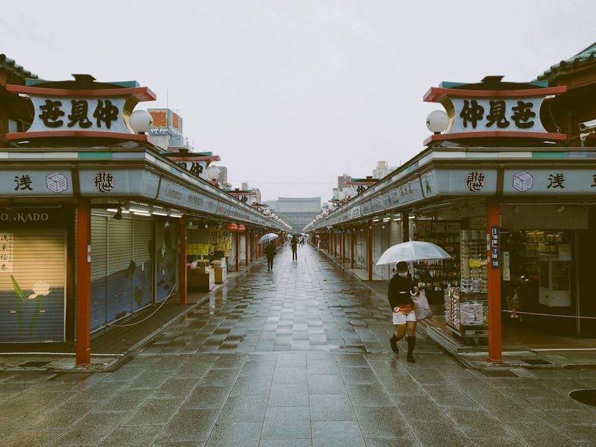 Nakamise shopping street in the rain, Asakusa, Tokyo