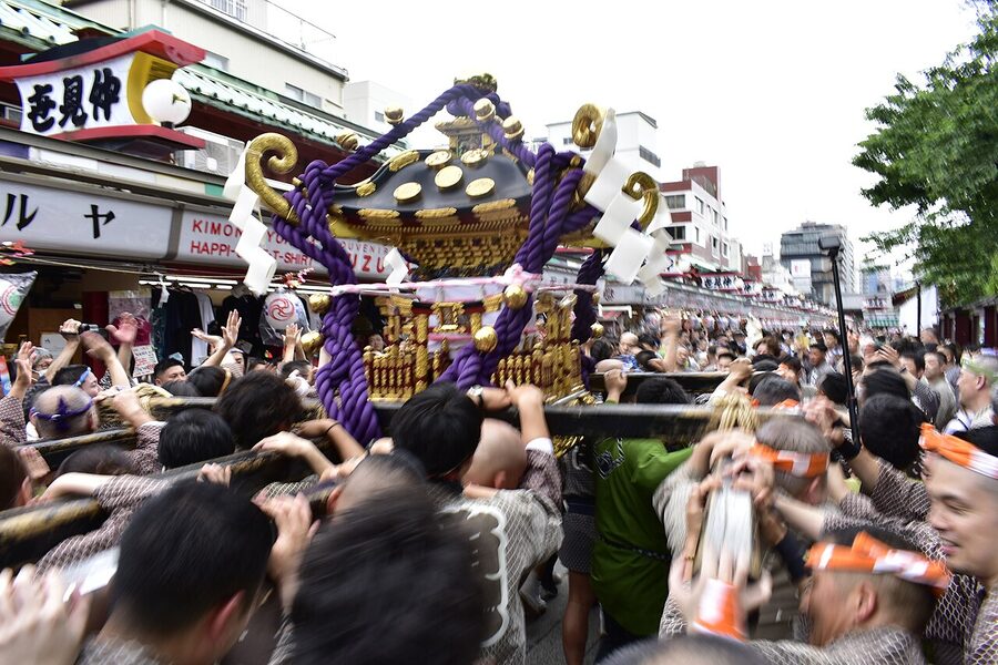 Sanja Matsuri portable shrine procession at Senso-ji, Asakusa