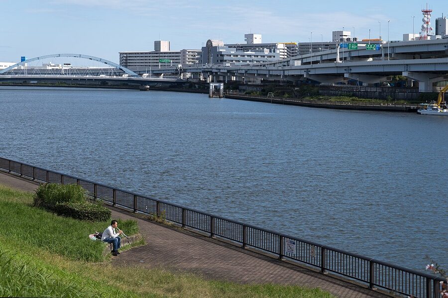 Sumida River in autumn near Asakusa, Tokyo