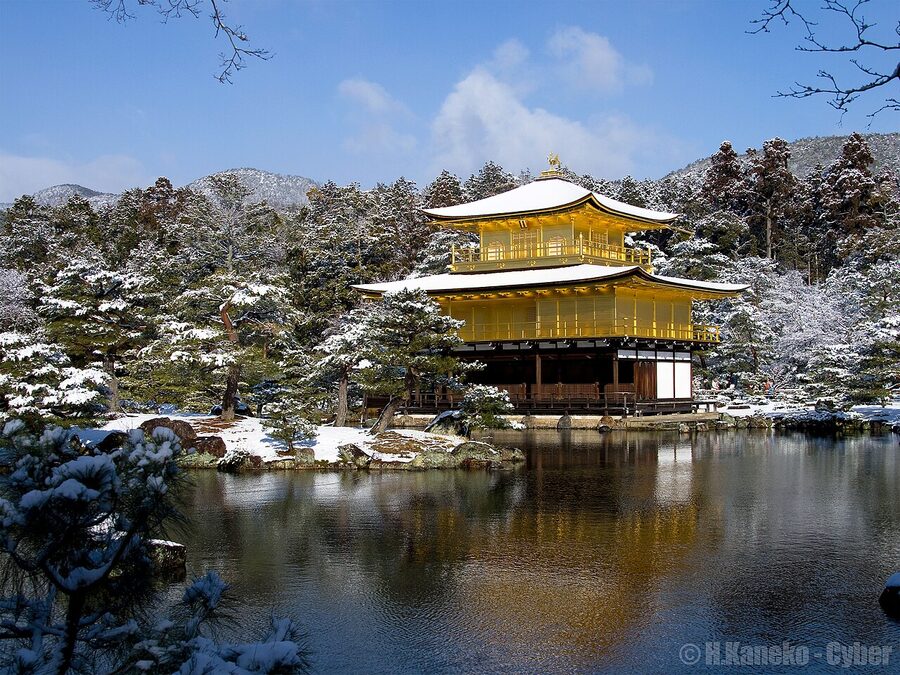 The Golden Pavilion Kinkaku-ji covered in fresh snow