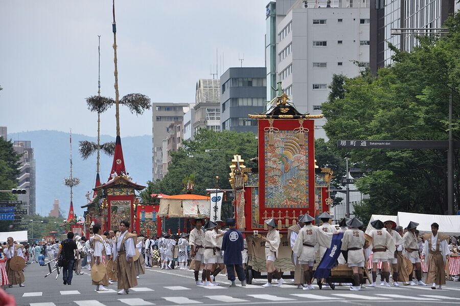 Gion Matsuri Yamaboko Junko procession on Oike-dori in Kyoto