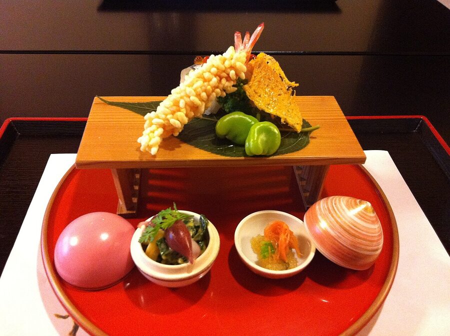 A multi-course kaiseki cuisine meal in Kyoto