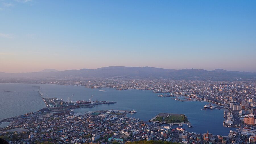 Hakodate Bay seen from Mount Hakodate at sunset