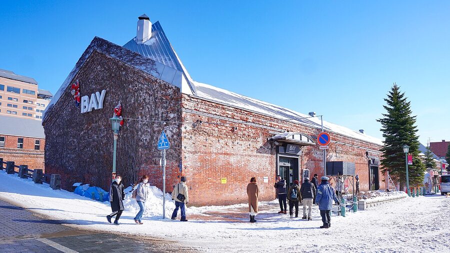 Kanemori Red Brick Warehouse covered in snow