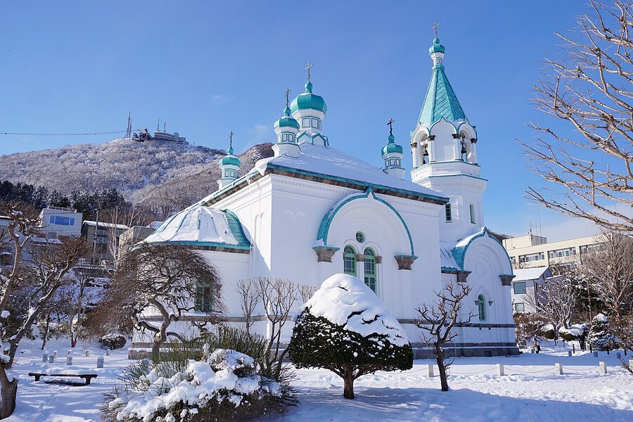 Hakodate Orthodox Church in snow