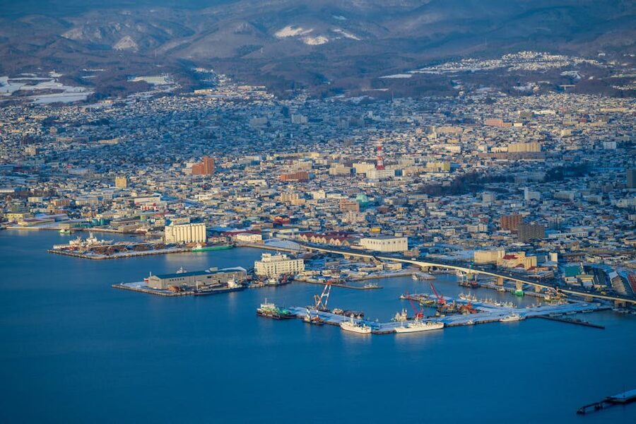 Hakodate aerial view of harbour and port