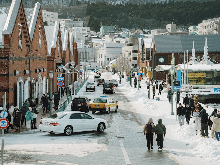 Winter street scene Hakodate snow