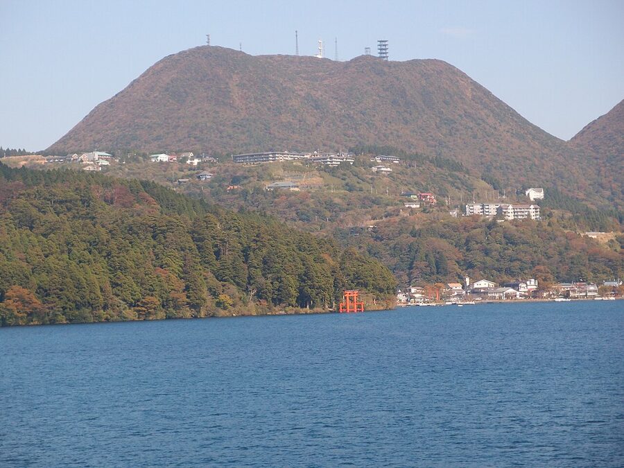 Hakone Sightseeing Boat crossing Lake Ashi from Togendai to Hakonemachi with Mt. Fuji visible