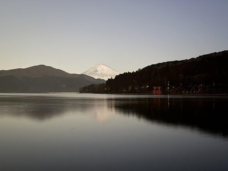 Mt. Fuji sunrise over Lake Ashi