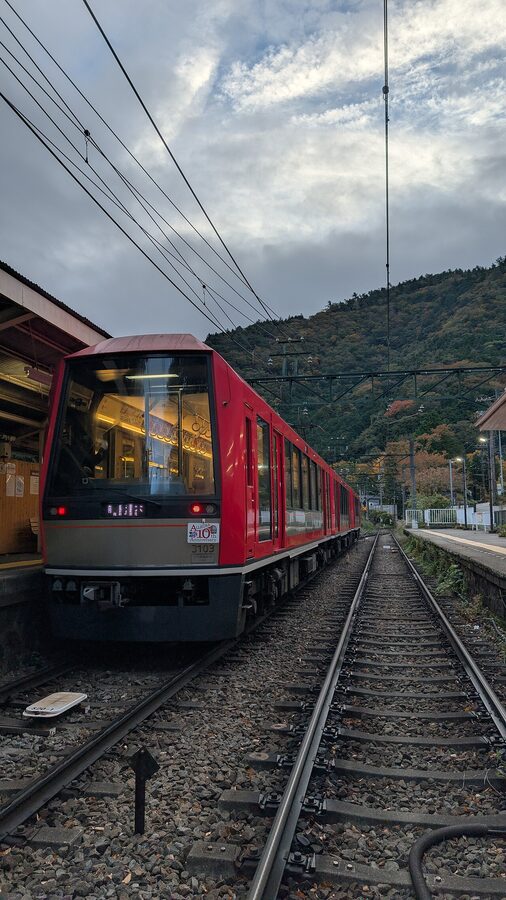 Hakone Tozan Railway switchback train at speed