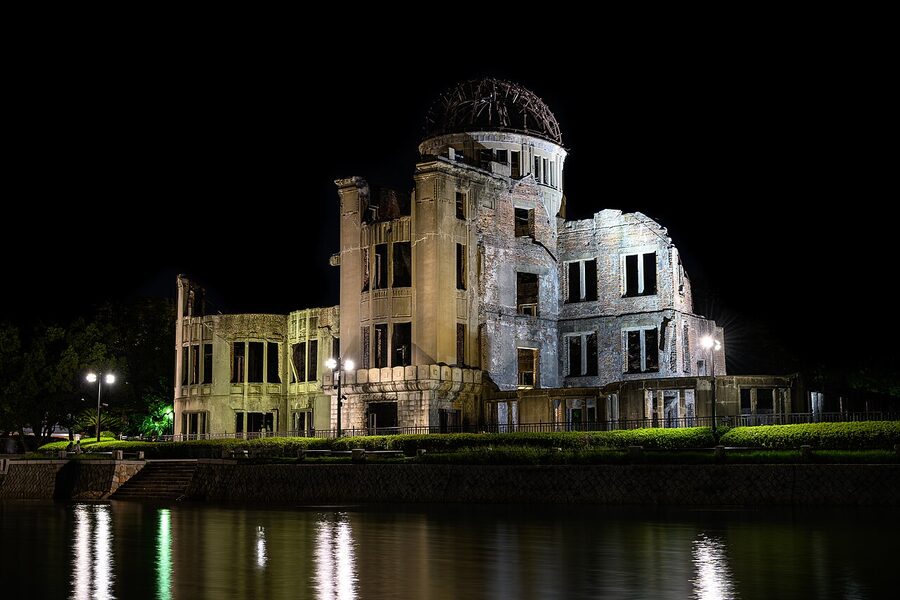 Hiroshima Atomic Bomb Dome illuminated at night