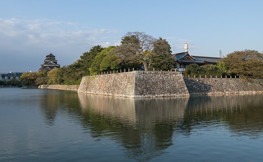 Hiroshima Castle keep from the west side, before its 2026 closure