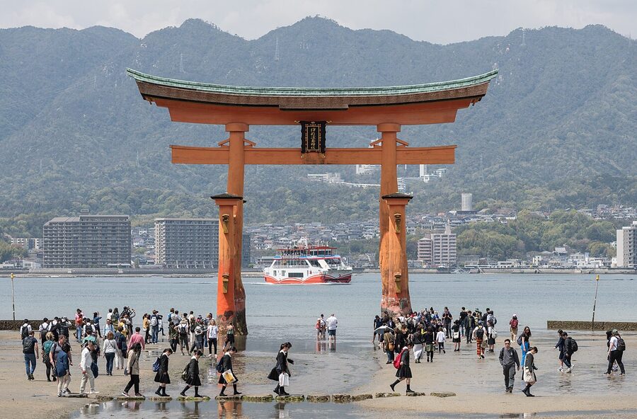 Itsukushima floating torii gate at high tide