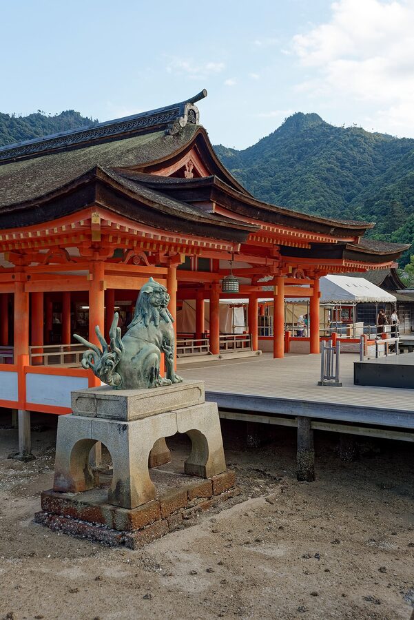 Itsukushima Shrine main hall corridors over the tideflat, Miyajima