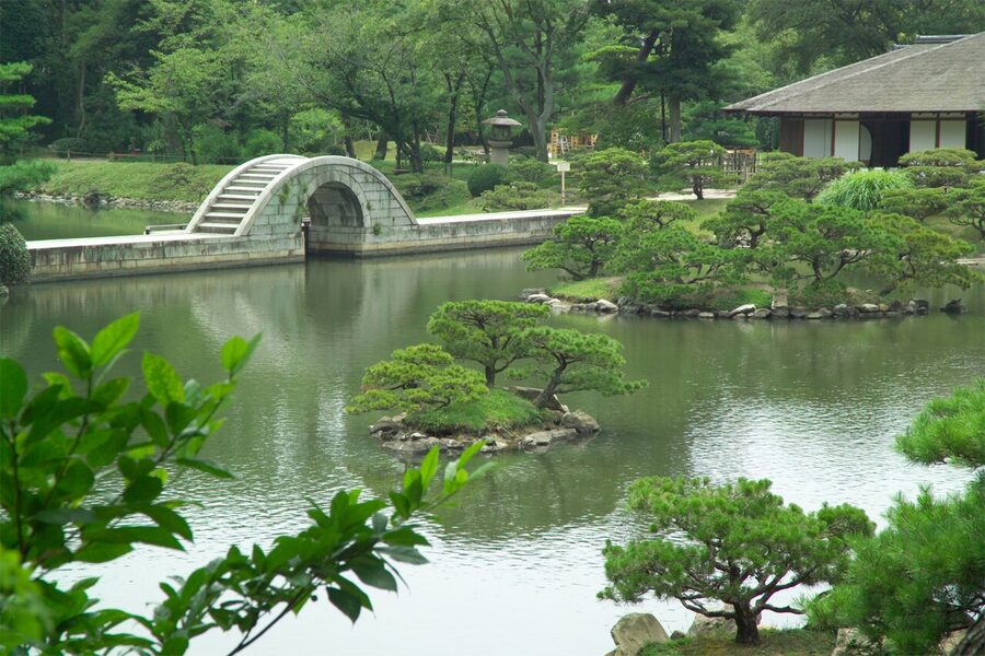 Kanran-Bashi rainbow bridge at Shukkeien Garden