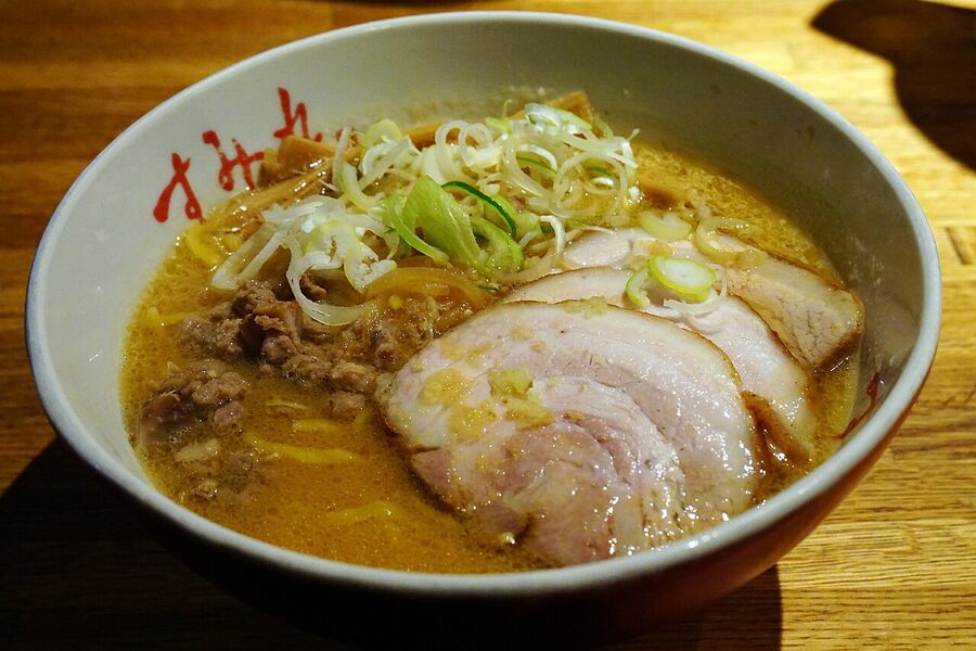A bowl of Sapporo miso ramen served in a Susukino shop.