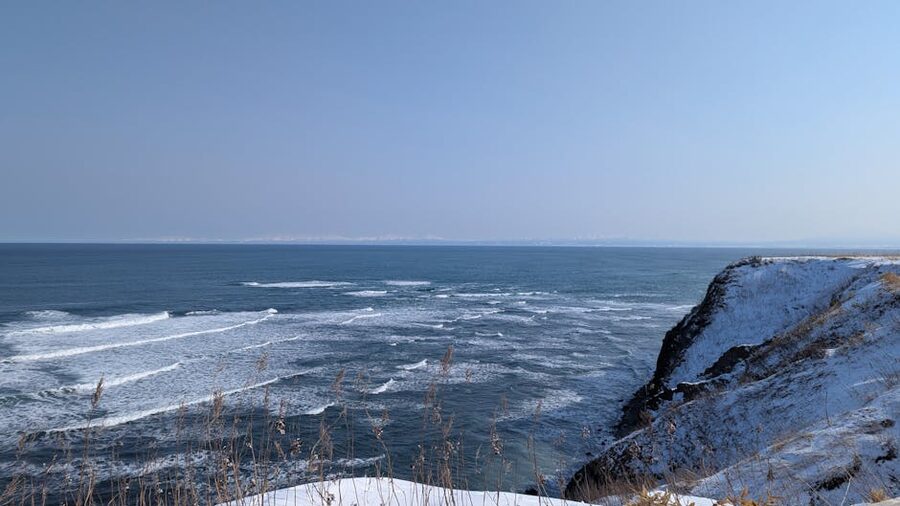 Winter cliffs at Cape Shiretoko above the Sea of Okhotsk.