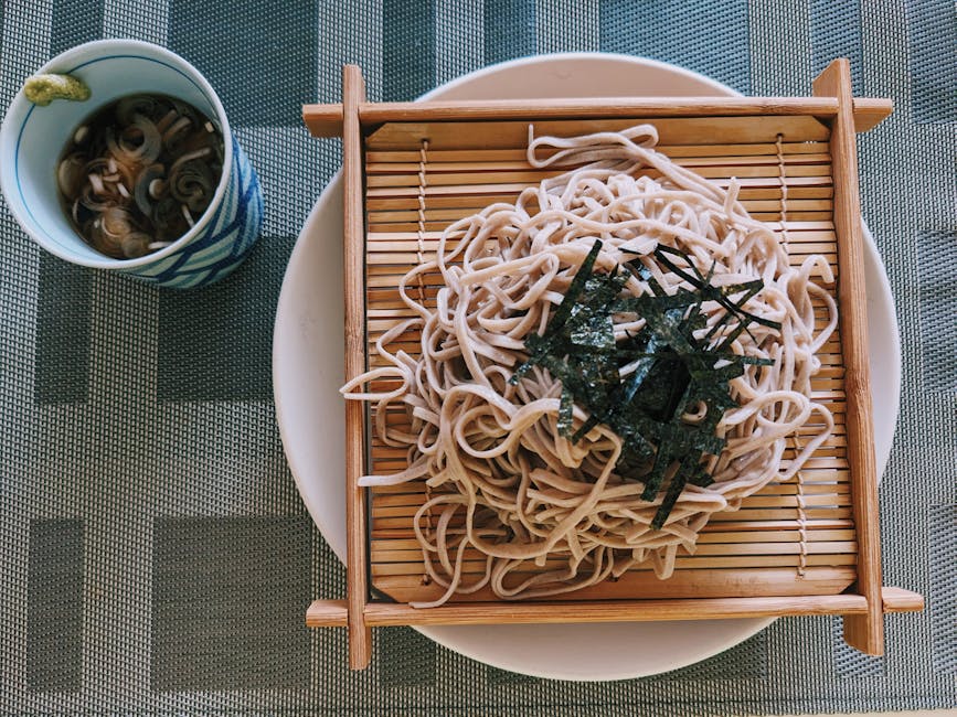 A plate of cold soba noodles