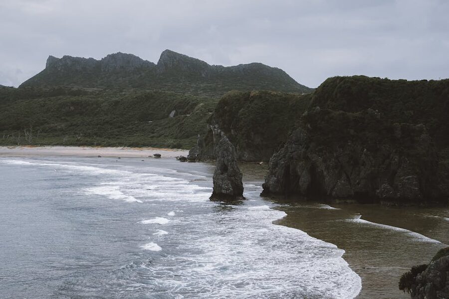 Rocky cliffs along a Sea of Japan coastline