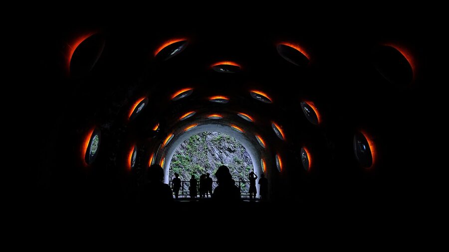 An outdoor art installation at the Echigo-Tsumari Art Field in Niigata