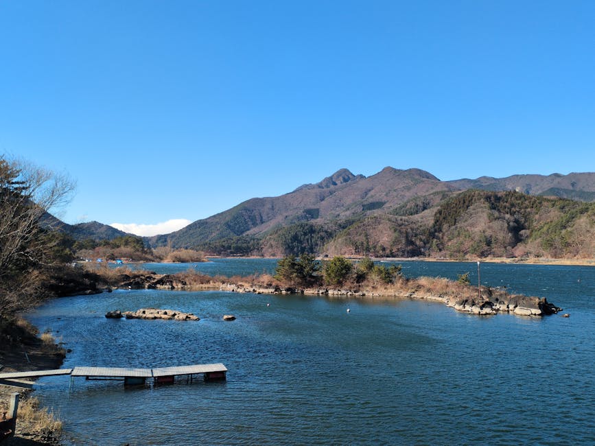 Lake Saiko surrounded by hills in Fujikawaguchiko