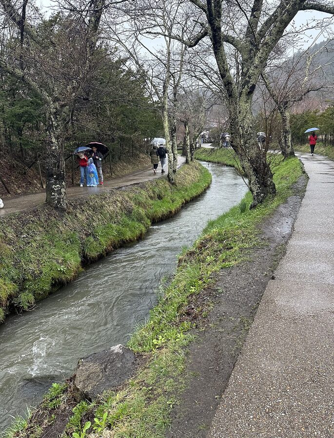Crystal-clear springs at Oshino Hakkai with Mt. Fuji in the background