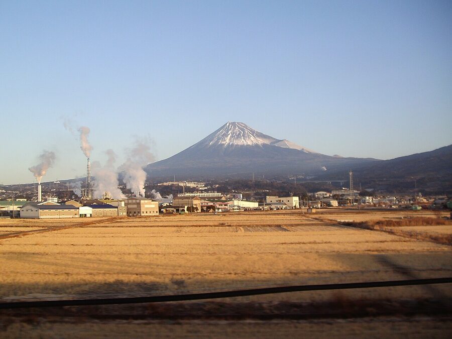 Mt. Fuji photographed through the window of the Tokaido Shinkansen