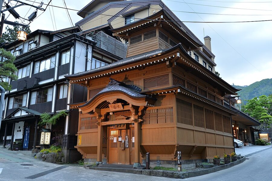 Nozawa Onsen Oyu public bath wooden facade