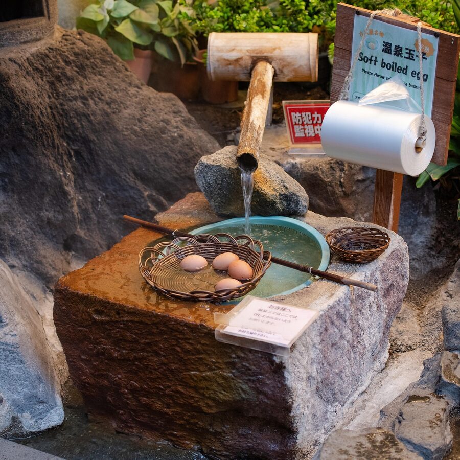 Onsen tamago slow-cooked egg over rice with garnish