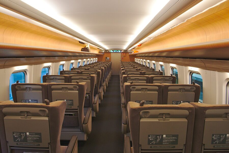 E5 shinkansen Green Class cabin interior on the Hayabusa