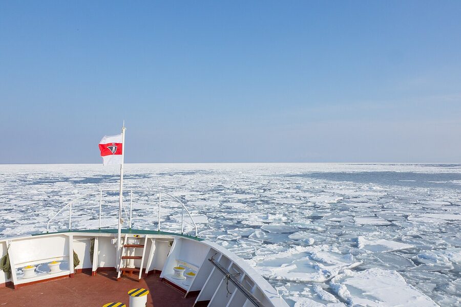 The Aurora drift-ice icebreaker cruise ship at Abashiri port, eastern Hokkaido