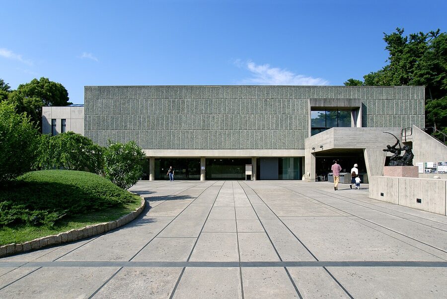 The National Museum of Western Art, Tokyo, viewed from the southwest, raised on pilotis.