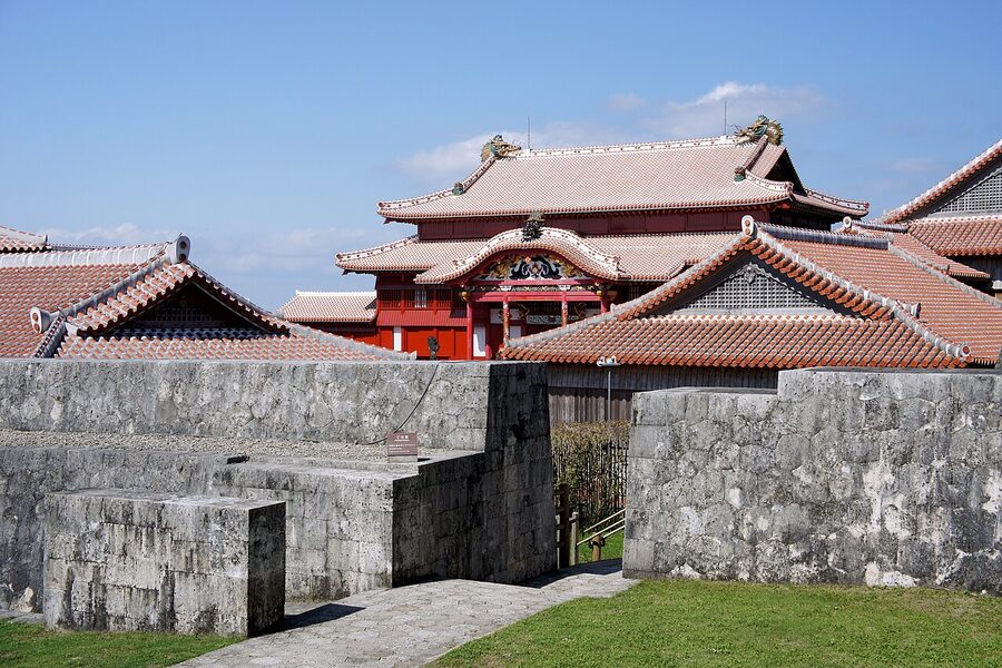 Shuri Castle, Naha, with its Shureimon ceremonial gate in foreground.