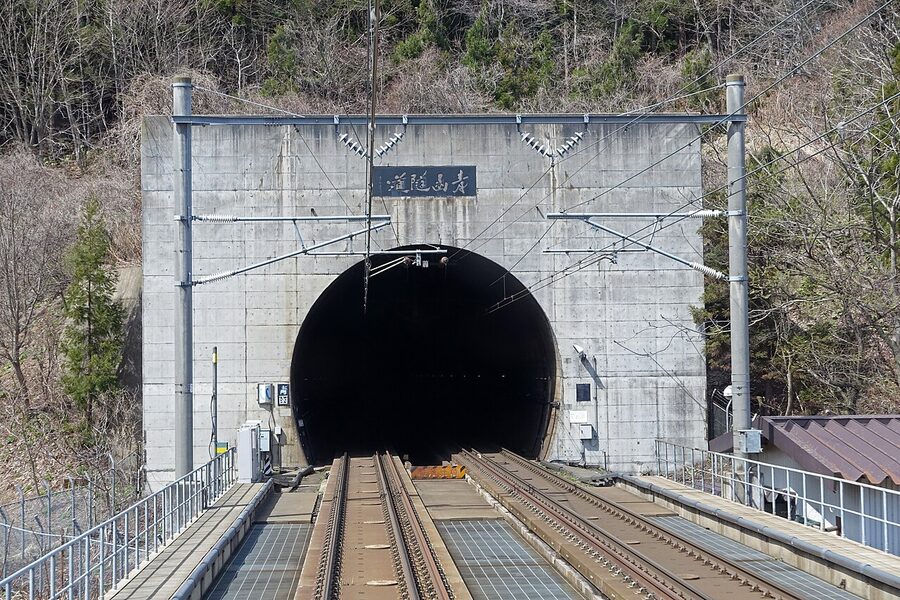 Seikan Tunnel entrance, Honshu side, with dual-gauge track