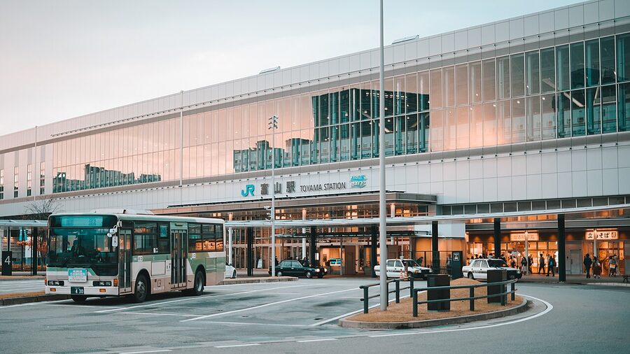 Toyama Station at evening with local bus