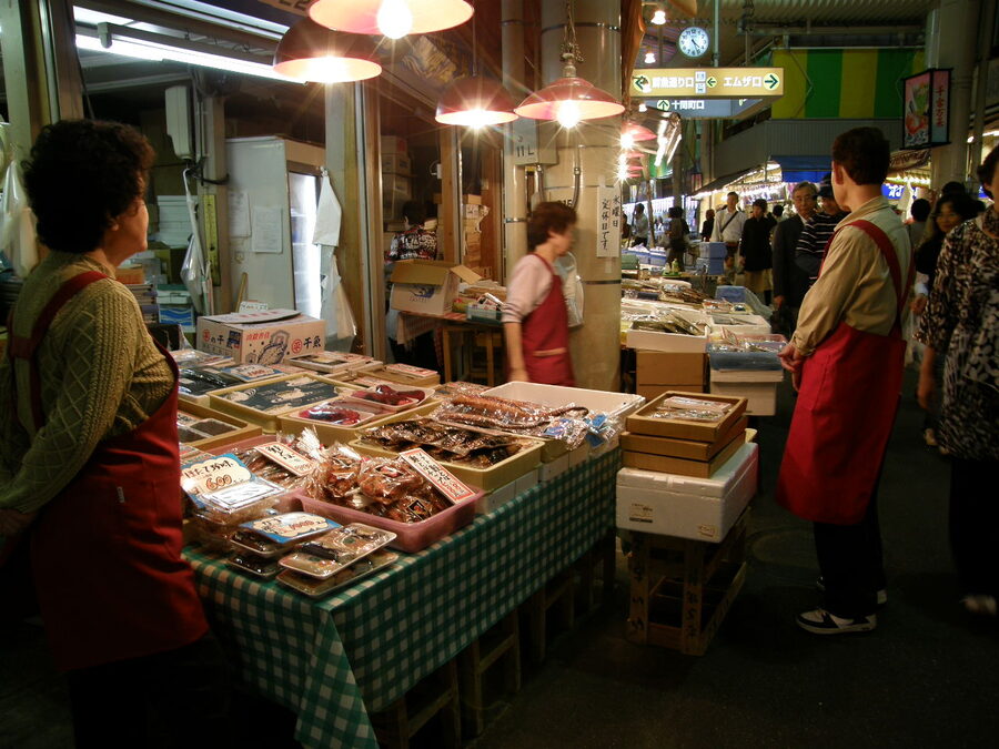 Omicho Market interior fresh seafood counter