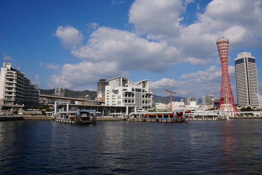 Kobe Harbor with Port Tower and harbour skyline