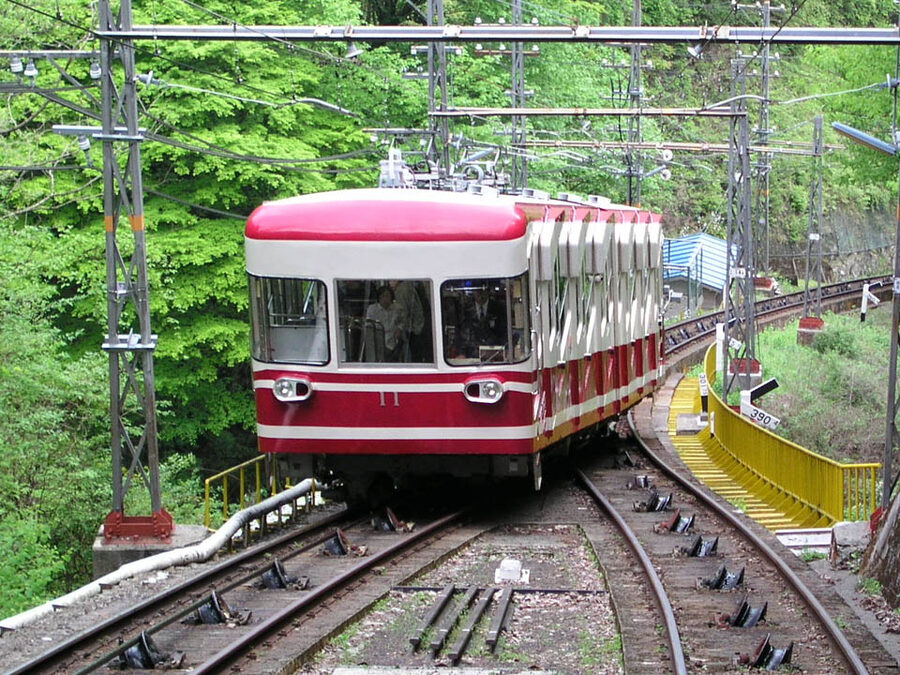 Nankai Koyasan cable car climbing the mountainside