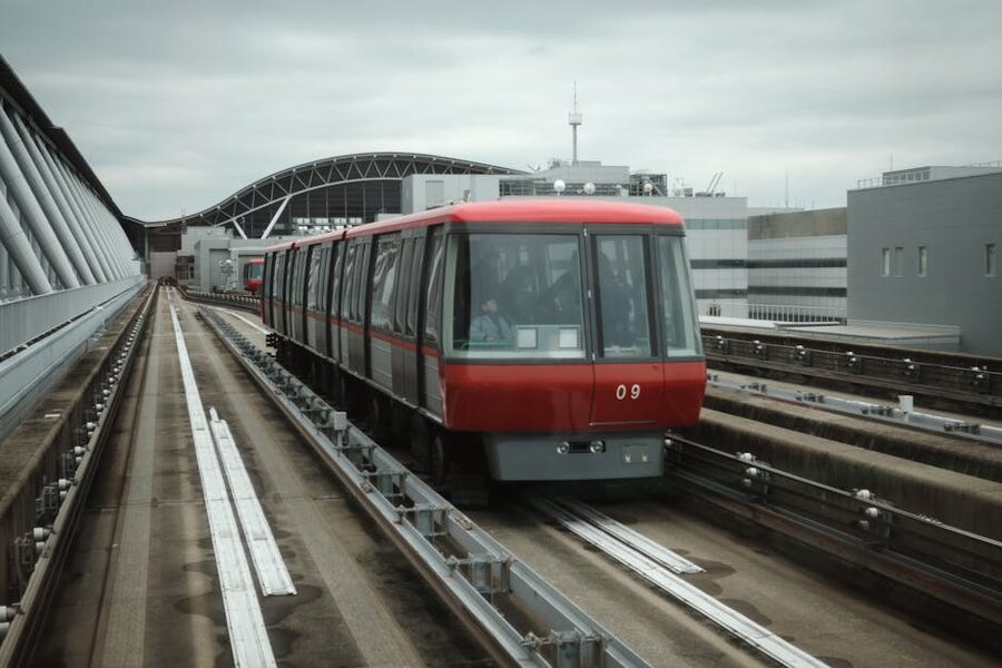 Osaka Monorail train arriving at a station