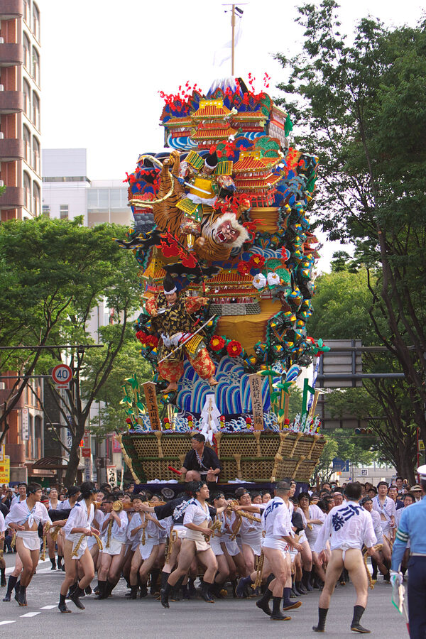 Hakata Gion Yamakasa float during the July festival in Fukuoka