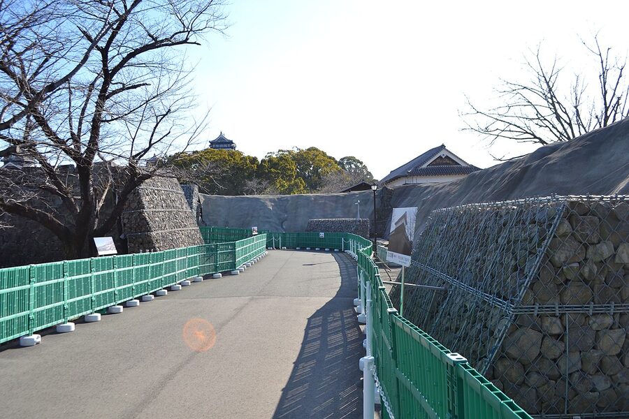 Kumamoto Castle keep with restoration work in progress, Kumamoto prefecture