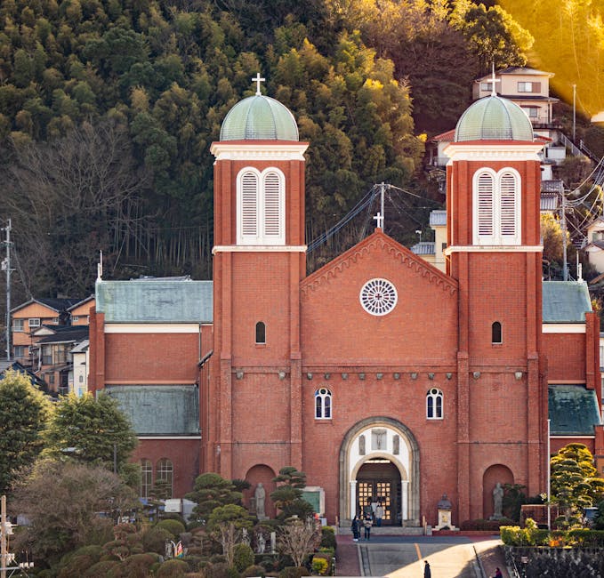 Catholic church in Nagasaki at sunset, the Christian heritage of the trading port