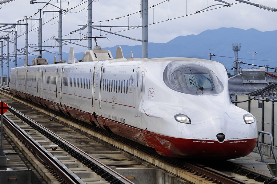 Nishi-Kyushu Shinkansen Kamome N700S train at Shin-Omura station