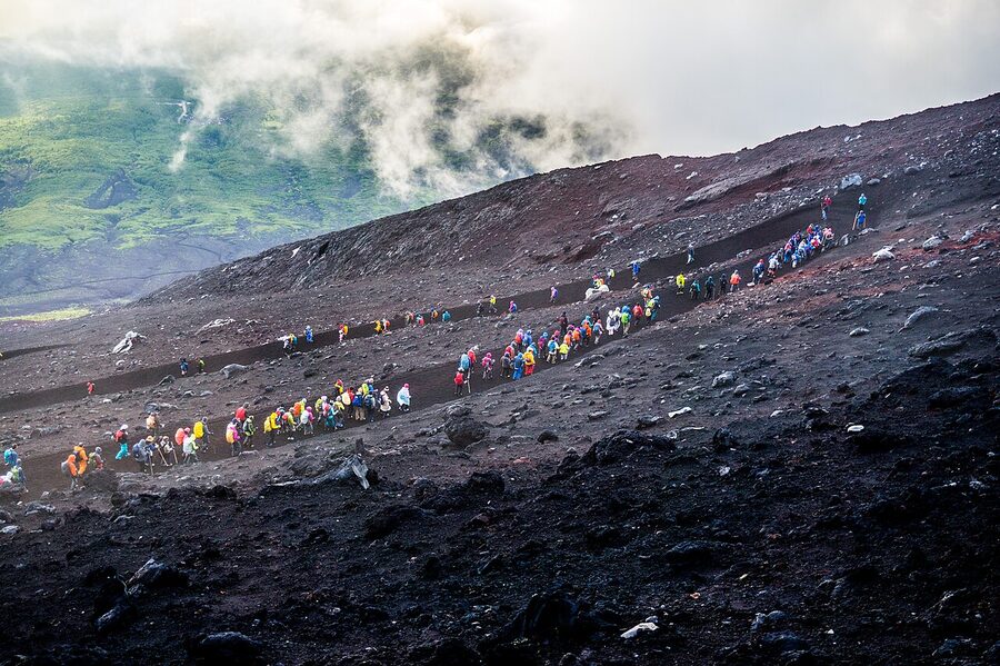 Loose volcanic gravel on the Mt Fuji descent trail