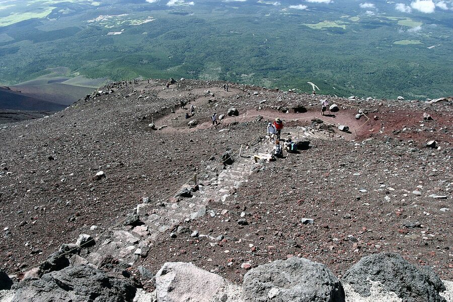 View from the 9th station of Mt Fuji looking down the trail toward base
